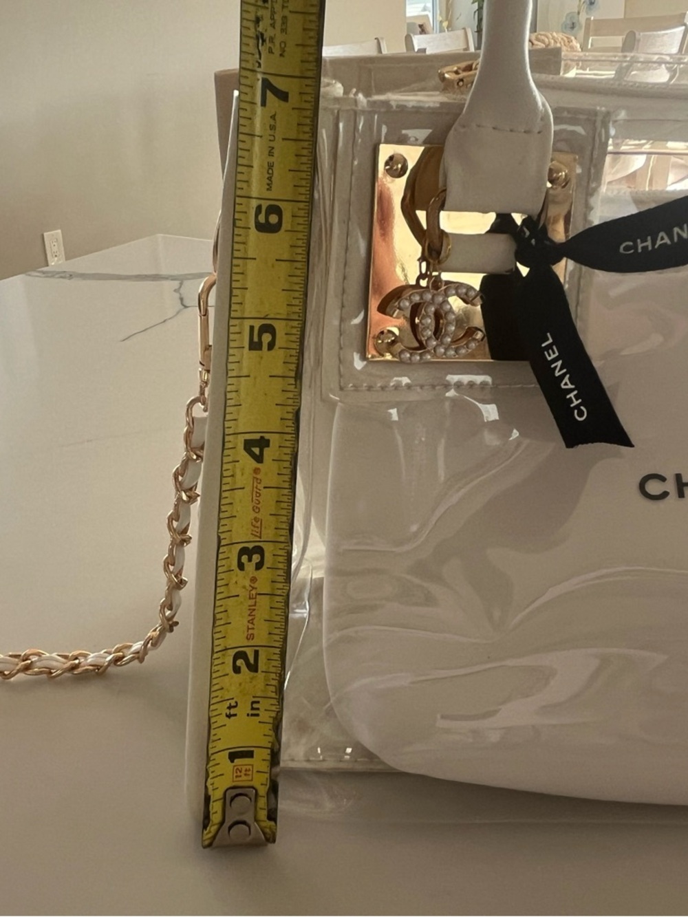 Custom Upcycled Chanel Beauté Clear Bag - Authentic Charms, Ribbon & Makeup Bag - Picture 7 of 16